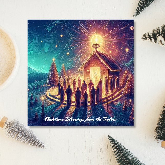 Tarjeta Festiva Gloria a Dios Oro Estrellas Religioso Jesús Cristi (Glory to God Gold Stars Religious Jesus Christian Holiday Card)