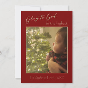 Tarjeta Festiva Gloria a Dios Red Burgundy Gold One Photo Navidade
