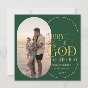 Tarjeta Festiva Gloria a Dios Religioso 2 Guion de Foto Cristiano