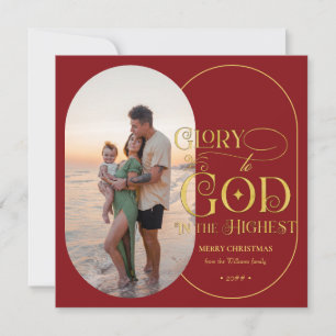 Tarjeta Festiva Gloria a Dios Religioso 2 Guion de Foto Cristiano