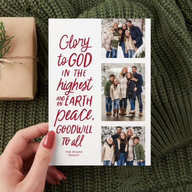 Tarjeta Festiva Gloria a Dios rojo tres Navidades de foto religios (Subido por el creador)