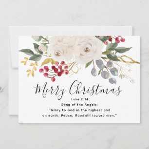 Tarjeta Festiva Gloria a la Biblia Dios versus Navidades florales
