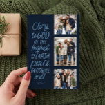 Tarjeta Festiva Gloria a la marina de Dios tres Navidades de foto<br><div class="desc">¡Gloria a Dios en lo más alto! Esta tarjeta de Navidades religiosos incluye tres fotos junto con el versículo de la Biblia de Luke 2:14 en un estilo escrito a mano. Esta tarjeta de tres Navidades cristianos fotográficos es perfecta para enviar saludos festivos significativos. El tipo de la parte delantera...</div>