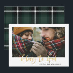 Tarjeta Festiva Gloria de la escritura de oro a la foto de dios gr<br><div class="desc">Gloria de la escritura dorada a la tarjeta de vacaciones estilizada de dios con diseño de tartán verde. Espacio para una sola foto.</div>