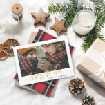 Tarjeta Festiva Gloria de la escritura de oro a la foto de Tartan<br><div class="desc">Gloria de la escritura dorada a la tarjeta de vacaciones estilizada de dios con diseño de tartán rojo. Espacio para una sola foto.</div>