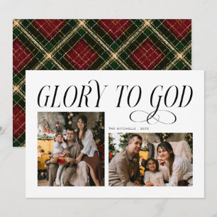 Tarjeta Festiva Gloria Moderna a Dios  2 Foto Patrón de Tartán