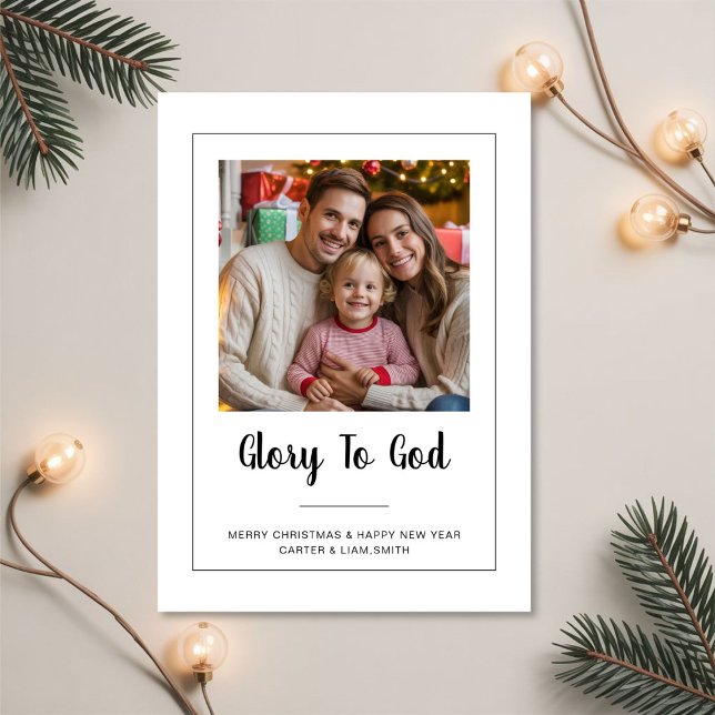 Tarjeta Festiva Glory to God minimal Family Christmas Photo card (Subido por el creador)