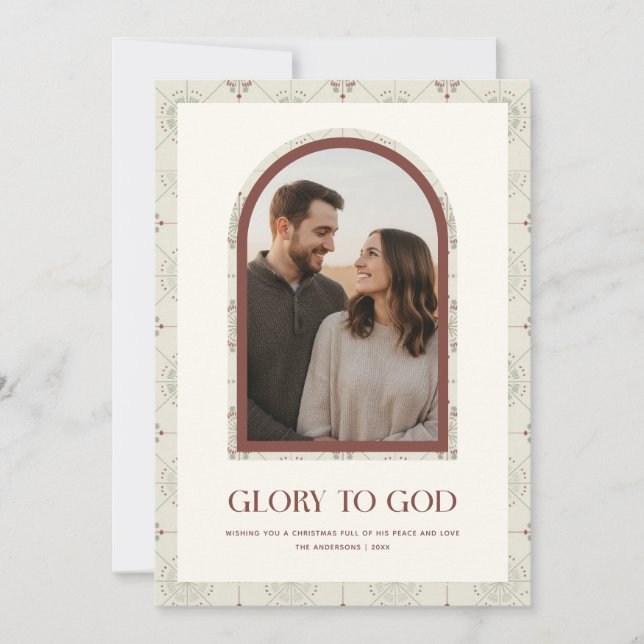 Tarjeta Festiva Glory To God Modern Religious Arch Photo Christmas (Anverso)