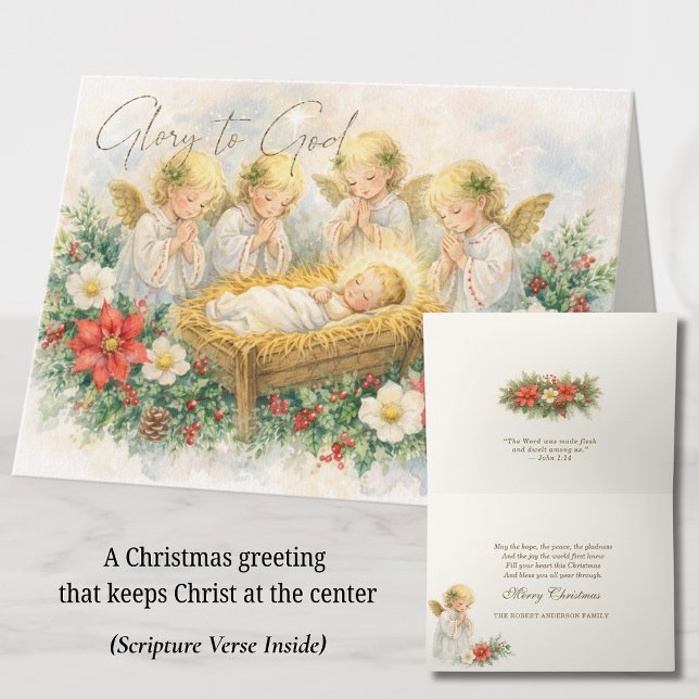 Tarjeta Festiva Glory to God Nativity Angels Christmas Greeting (Subido por el creador)