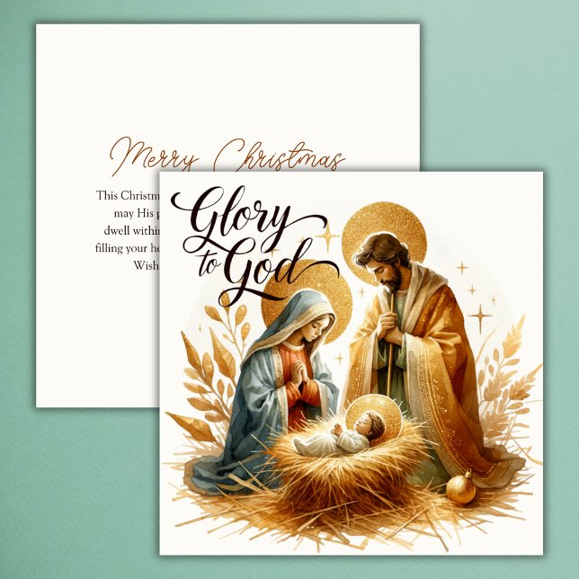Tarjeta Festiva Glory to God Nativity Gold Religious Christmas (Glory to God Nativity Scene Christmas Card • Gold Halo Art )