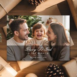 Tarjeta Festiva Glory to God Rejoice Family Christmas Photo card