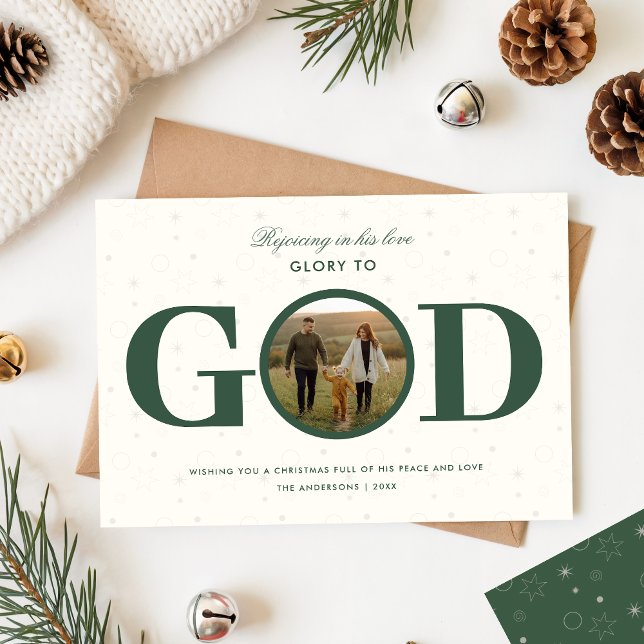 Tarjeta Festiva Glory to God Religious Family Photo Christmas (Subido por el creador)