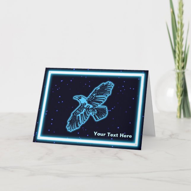 Tarjeta Festiva Glowing Blue Raven On Stars (Anverso)
