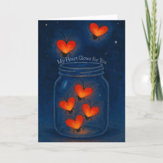 Tarjeta Festiva Glowing Heart Bugs in a Jar Love