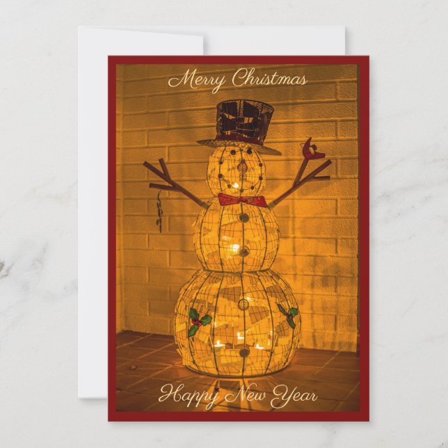 Tarjeta Festiva Glowing Snowman Holiday Card (Anverso)