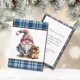 Tarjeta Festiva Gnome acuarela de cuadros azul vintage de Búfalo