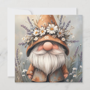 Tarjeta Festiva Gnome caprichoso de flores: Adorable Watercolor Ar