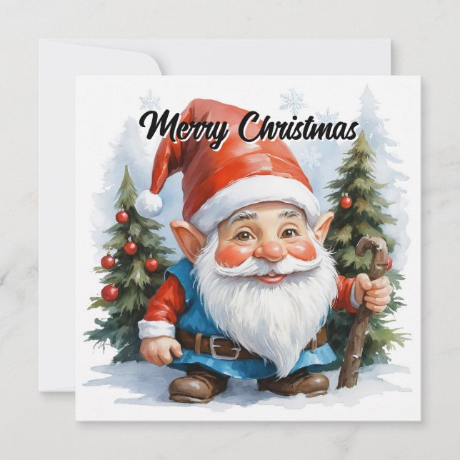 Tarjeta Festiva Gnome de acuarela contemporánea - Whimsical de mod (Anverso)