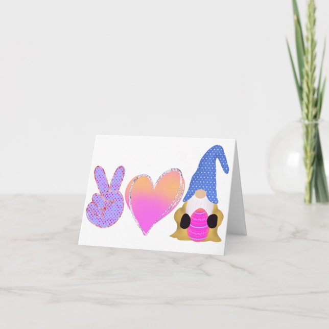 Tarjeta Festiva Gnome de amor por la paz | Sublimación de Pastel d (Anverso)
