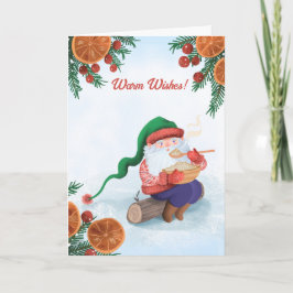 Tarjeta Festiva Gnome de invierno en la nieve