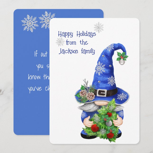 Tarjeta Festiva Gnome de los Navidades azules (Anverso / Reverso)