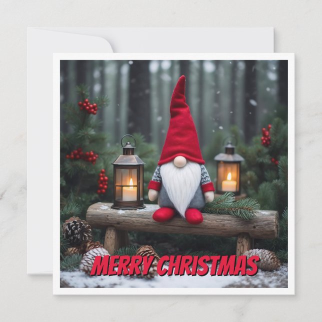 Tarjeta Festiva Gnome de los Navidades de Moda modernos y elegante (Anverso)