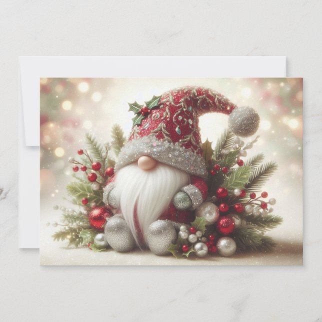 Tarjeta Festiva Gnome de los Navidades pequeños (Anverso)