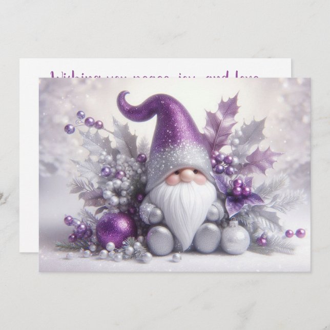 Tarjeta Festiva Gnome de los Navidades pequeños (Anverso / Reverso)