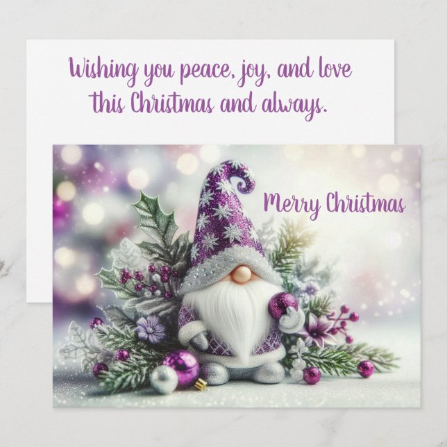 Tarjeta Festiva Gnome de los Navidades pequeños (Anverso / Reverso)