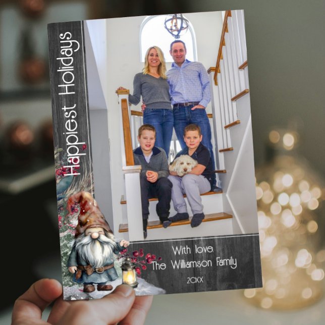 Tarjeta Festiva Gnome de Navidades de acuarela rusa - Foto gris (Subido por el creador)