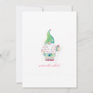 Tarjeta Festiva Gnome de Navidades de acuarela verde y rosa