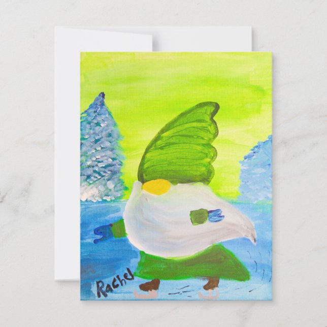 Tarjeta Festiva Gnome de patinaje (Anverso)
