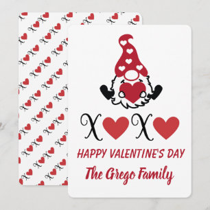 Tarjeta Festiva Gnome de San Valentín con símbolo de abrazos y bes