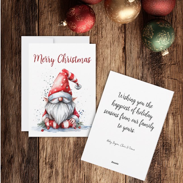 Tarjeta Festiva Gnome de Santa en acuarela personalizable (Subido por el creador)