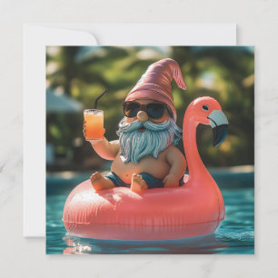 Tarjeta Festiva Gnome de verano en gafas de sol en el suelo de fla