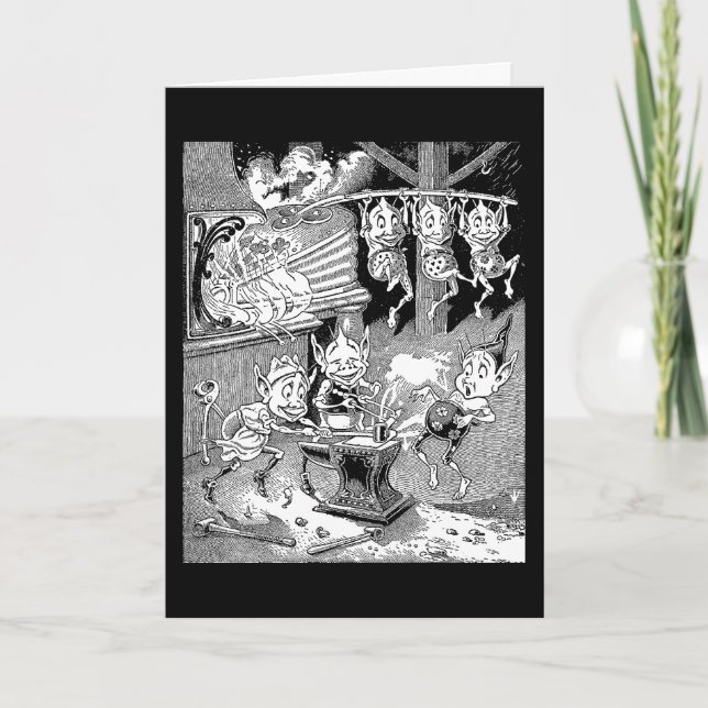 Tarjeta Festiva Gnome del herrero en la forja (Anverso)