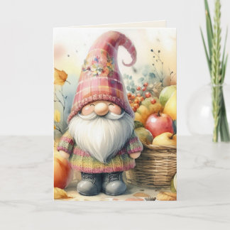 Tarjeta Festiva Gnome Día de Acción de Gracias hojas de otoño cala