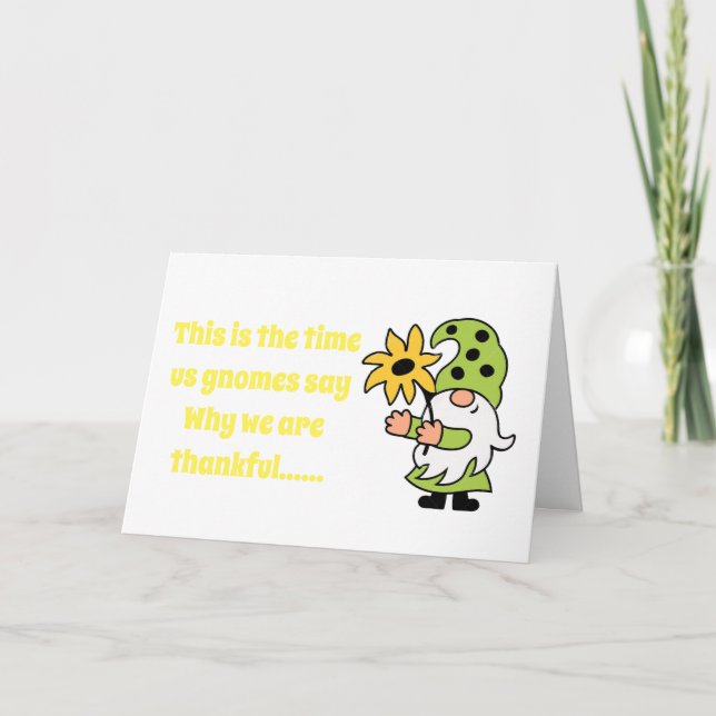 TARJETA FESTIVA GNOME DICE QUE ESTOY AGRADECIDO POR **TÚ** GRACIAS (Anverso)