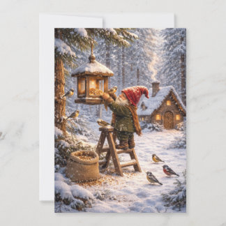 Tarjeta Festiva Gnome Feeding Birds