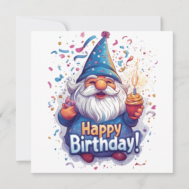 Tarjeta Festiva Gnome Feliz Cumpleaños: Diseño de Cumpleaños Britá (Anverso)