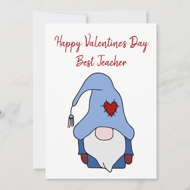 Tarjeta Festiva Gnome Feliz Día de San Valentín mejor profesor (Anverso)
