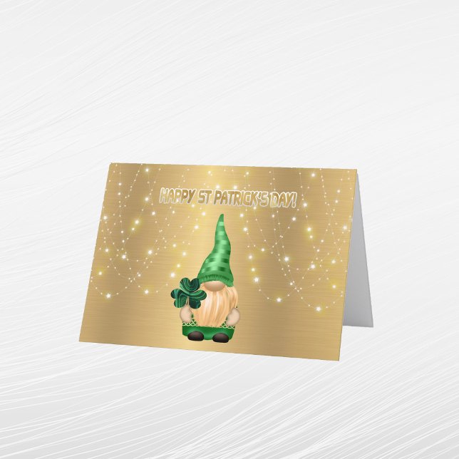 Tarjeta Festiva Gnome Gold Lights Shamrock St Patricks Day (Subido por el creador)