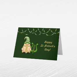 Tarjeta Festiva Gnome Gold Luces Harp St Patricks Day