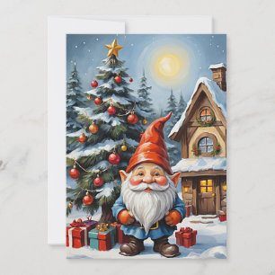 Tarjeta Festiva Gnome Gracioso Trendy Whimsical Fantasía Sin Foto