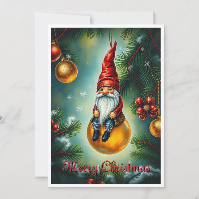 Tarjeta Festiva Gnome Gracioso Trendy Whimsical Fantasía Sin Foto (Anverso)