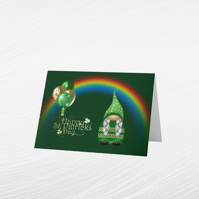 Tarjeta Festiva Gnome Green Gold Balloons Rainbow St Patricks Day (Subido por el creador)