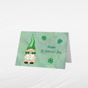 Tarjeta Festiva Gnome Green Gold Shamrock St Patrons Day