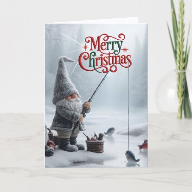 Tarjeta Festiva Gnome Ice Fishing (Anverso)