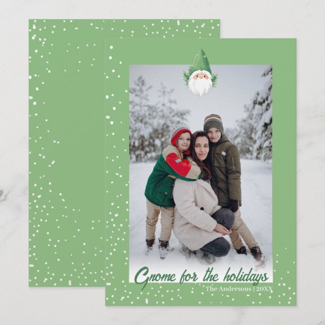 Tarjeta Festiva Gnome lindo para la foto de la familia Holidays (Anverso / Reverso)