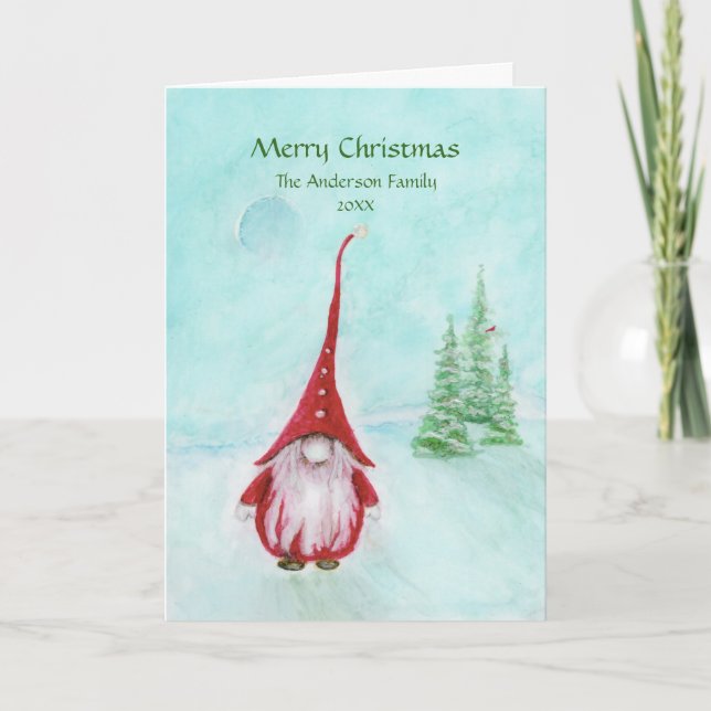 Tarjeta Festiva Gnome Merry Christmas Personalizado (Anverso)